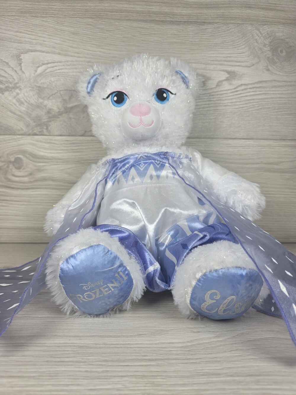 Build-A-Bear Elsa Frozen II Plush Bear in Dress and Cape White Blue Pink SU65